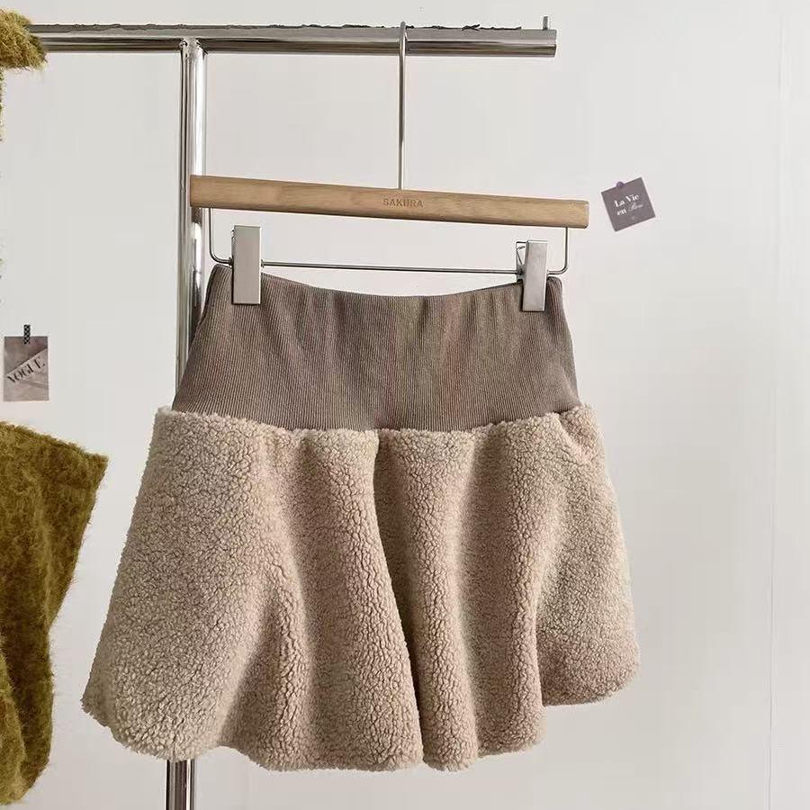 Жіноча пухнаста спідниця А-силуету з високою талією з овечої вовни - Осінь/Зима Французький стиль