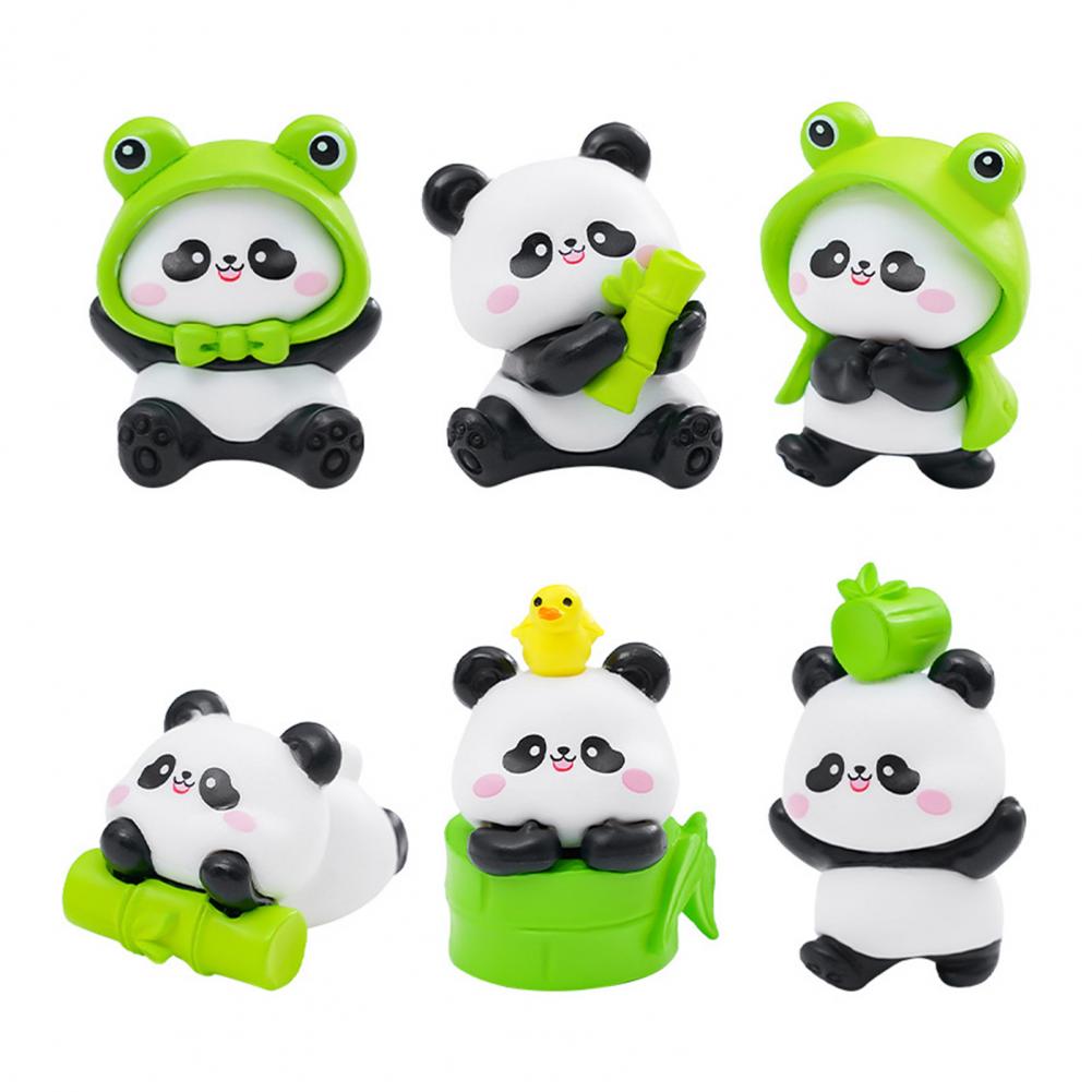 6Pcs 2.3-4cm Mini Panda Figurines Car Dashboard Panda Decor Miniature Animal Ornaments DIY Craft Micro-Landscapes Fairy Garden