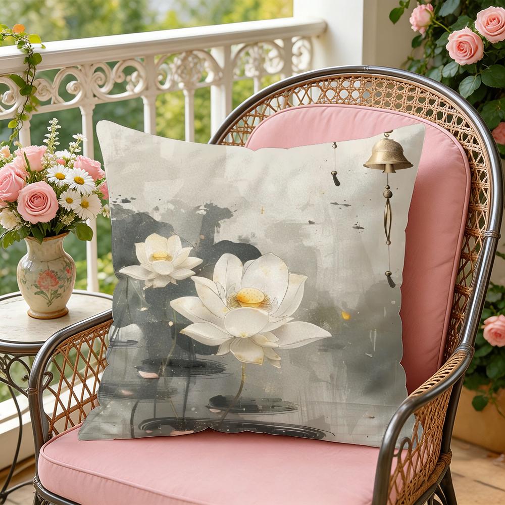 Golden Lotus Cushion Cover Soft Plush Throw Pillow Cover DoubleSided Decorative Cushion Case Sofa Bedroom Home Decor