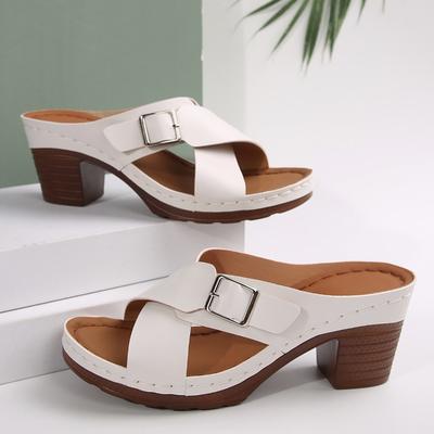 Fashion Round Toe Block Heel Retro Flip-flops Women Summer Open Toe Outward Wear Versatile Soft Sole Non-slip Wear-resistant High Heels