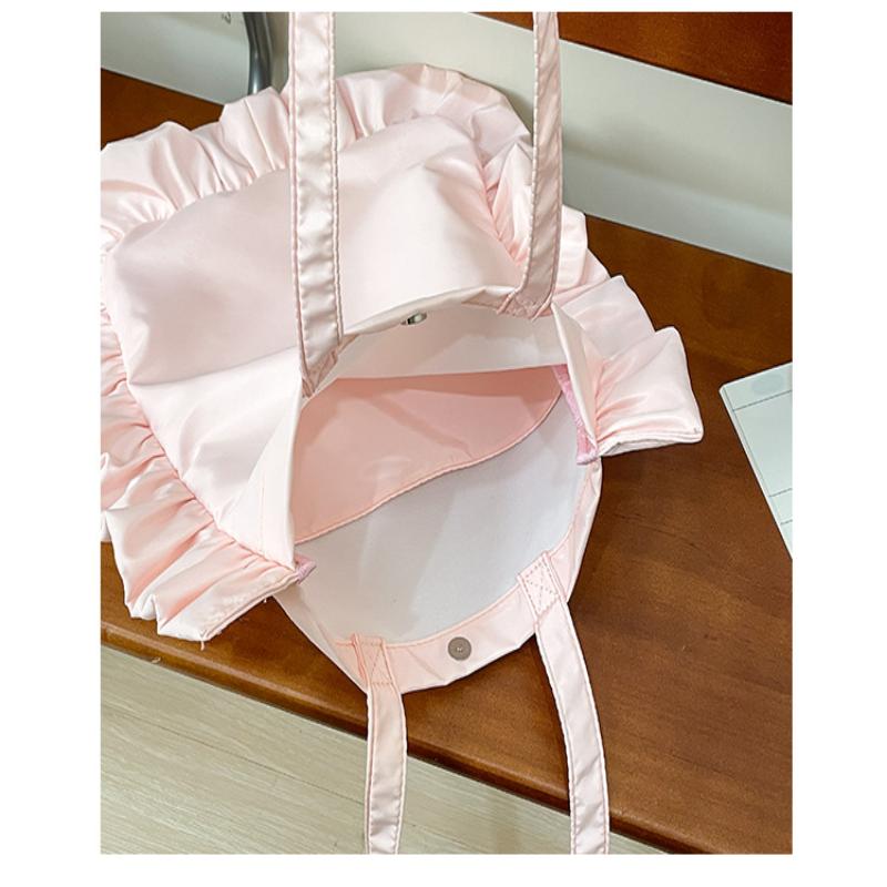 Vintage Women Tote Bags French Style Ruffles Elegant Sac A Main Femme Large Capacity Light Thin Shoulder Bolso Mujer Handbags