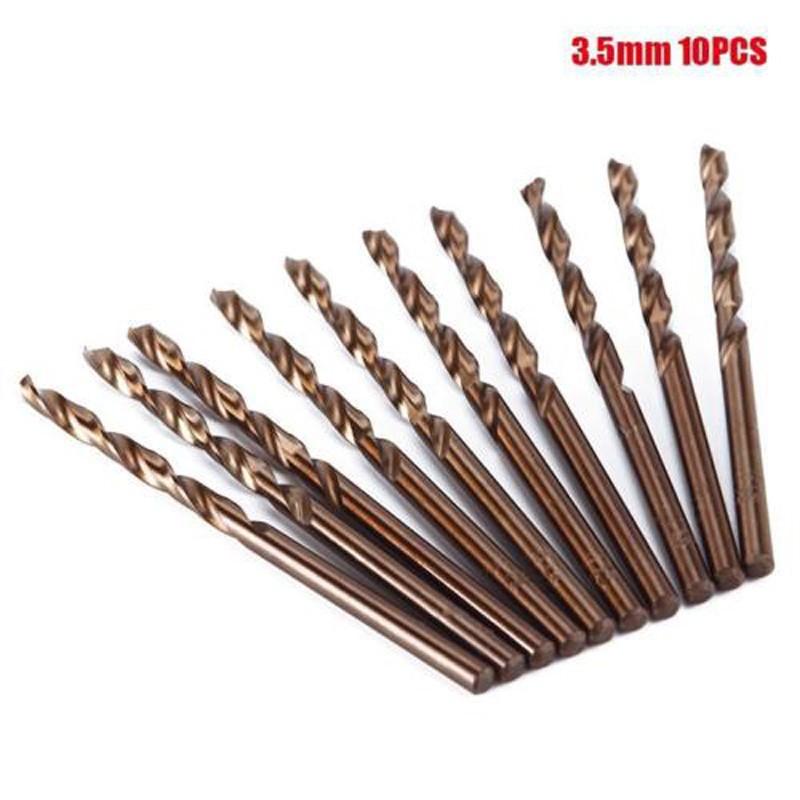 10Pcs 1-3.5mm M35 Round Shank HSS Cobalt-Drill Spiral Drill Bit Parts Kit