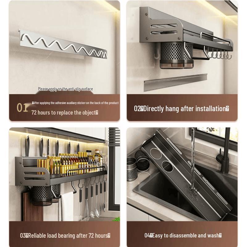 70cm Aluminum Wall-Mounted Kitchen Organizer Rack