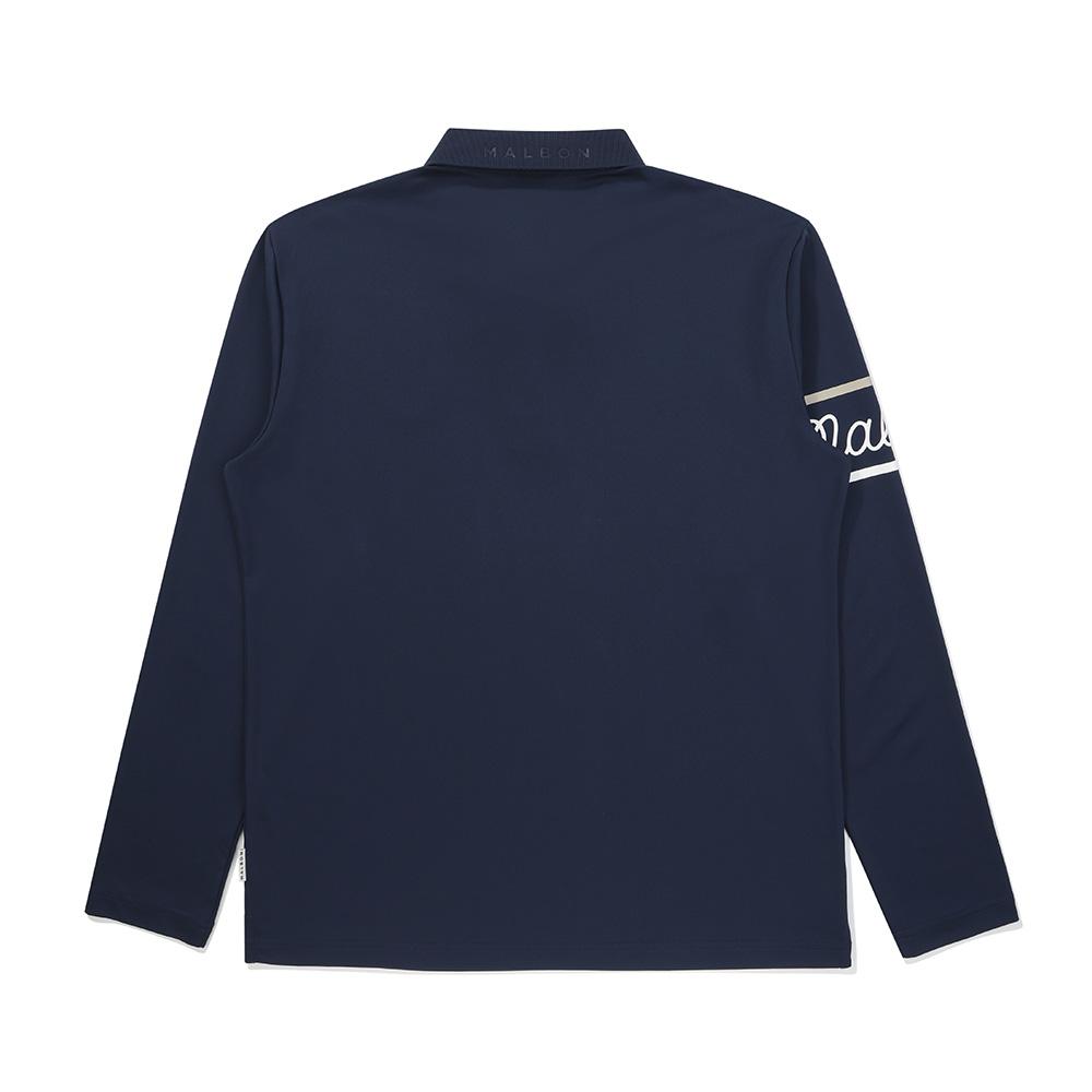MALBON GOLF Functional Material Long Sleeve Polo Shirt Navy (Man)
