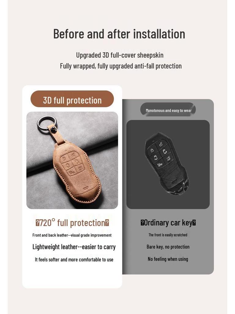 2026 Xiaopeng X9 Leather Key Case – Cowhide Car Interior Key Bag with Buckle Chain