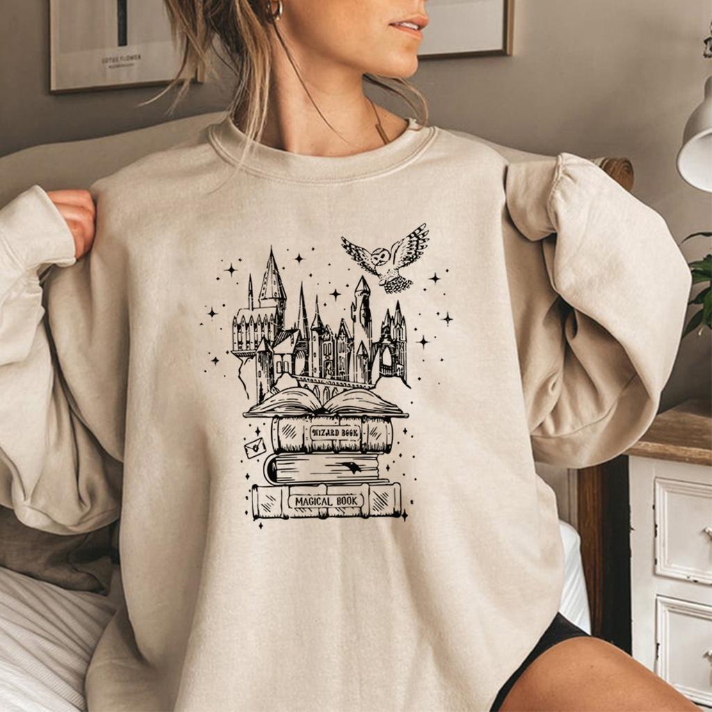 Universal Studios Wizard Castle Sweatshirt Magical Book Shirt Vintage Unisex Long Sleeve Sweatshirts Wizard School Casual Hoodie