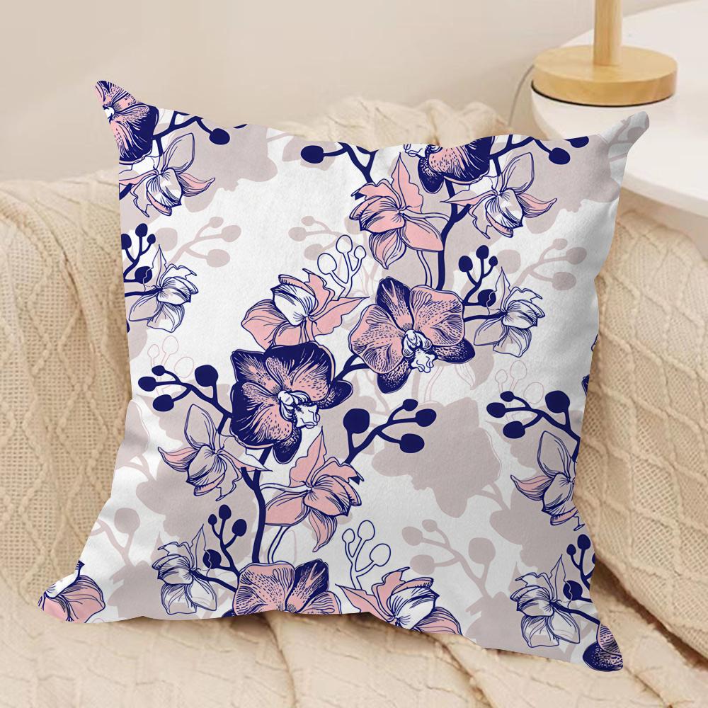 Beautiful Floral Ins Retro Cushion Cover Silky Short Plush Invisible Zipper Dustproof Sofa Pillow Case for Home Decor
