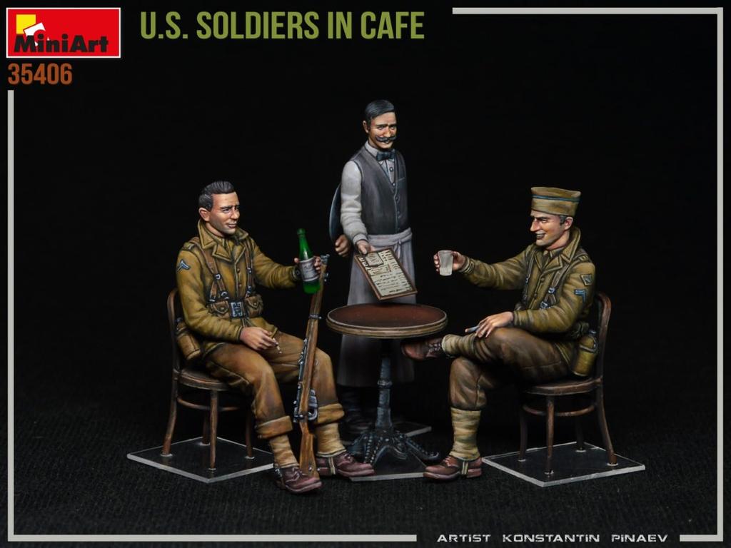 MiniArt Scale American Soldier In a Cafe Plastic Model Kit MA35406 1/35 (3 Figures)