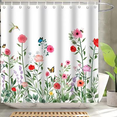 Floral Shower Curtain Waterproof Fabric Flower Plant Shower Curtains for Bathroom Decor Set Home Hotels Machine Washable Spring