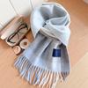 111% pure blue-gray plaid scarf for men and women, winter knitted to keep warm, high-end temperament plaid scarf