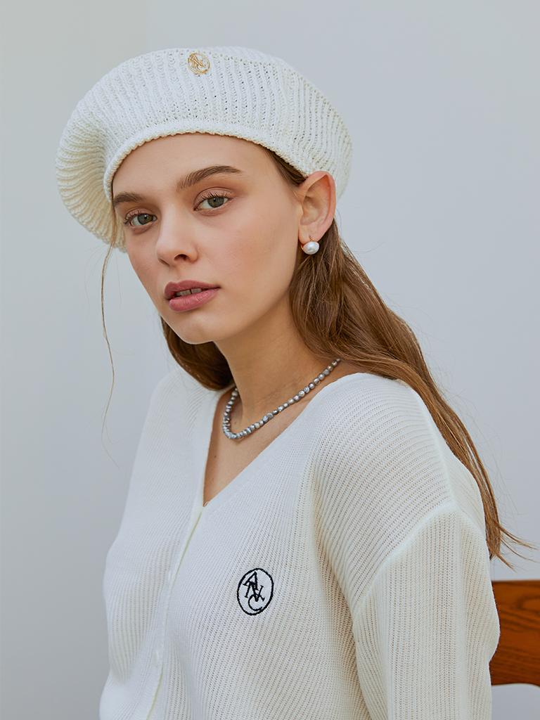 ANOETIC Anc Gold Logo Knit Beret_Ivory