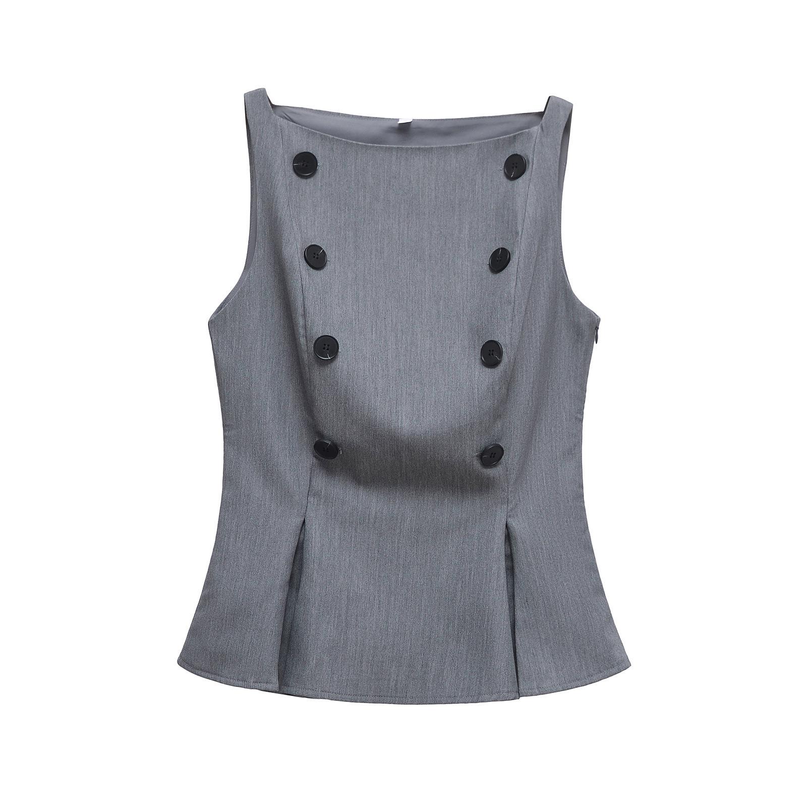 

ZARZ Женский классический двубортный топ без рукавов с вырезом лодочкой Extra Small серый