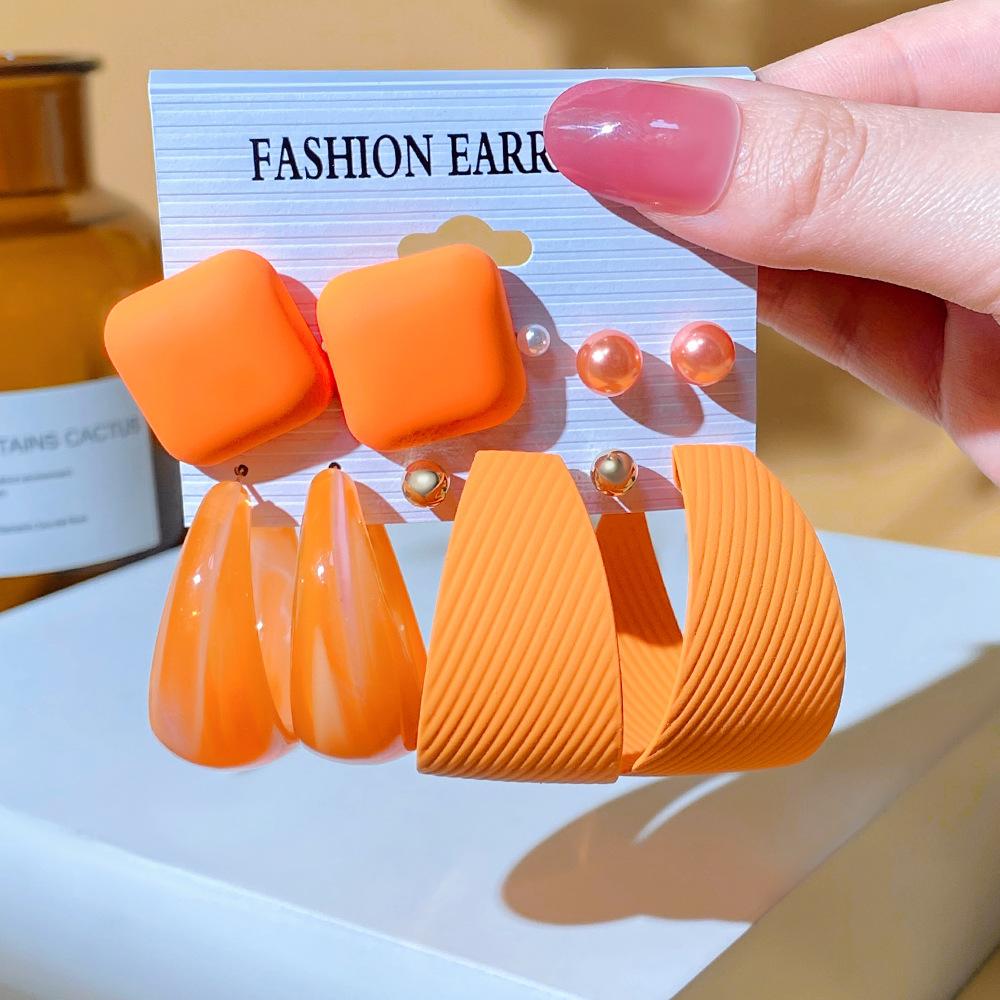 Exaggerated Shape Earrings 6-Piece Set Premium Geometric Light Luxury Earrings Earstuds Earrings Combination Jewelry Gift