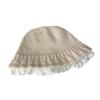 Lazy wind gray knitted hat women's autumn and winter literary lace wool bucket hat showing small face warm pot hat