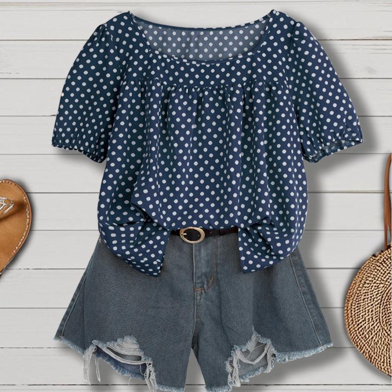 New Round-neck Blouse - Elegant Business Casual Pullover with Polka Dots - Large Size Women's Shirt