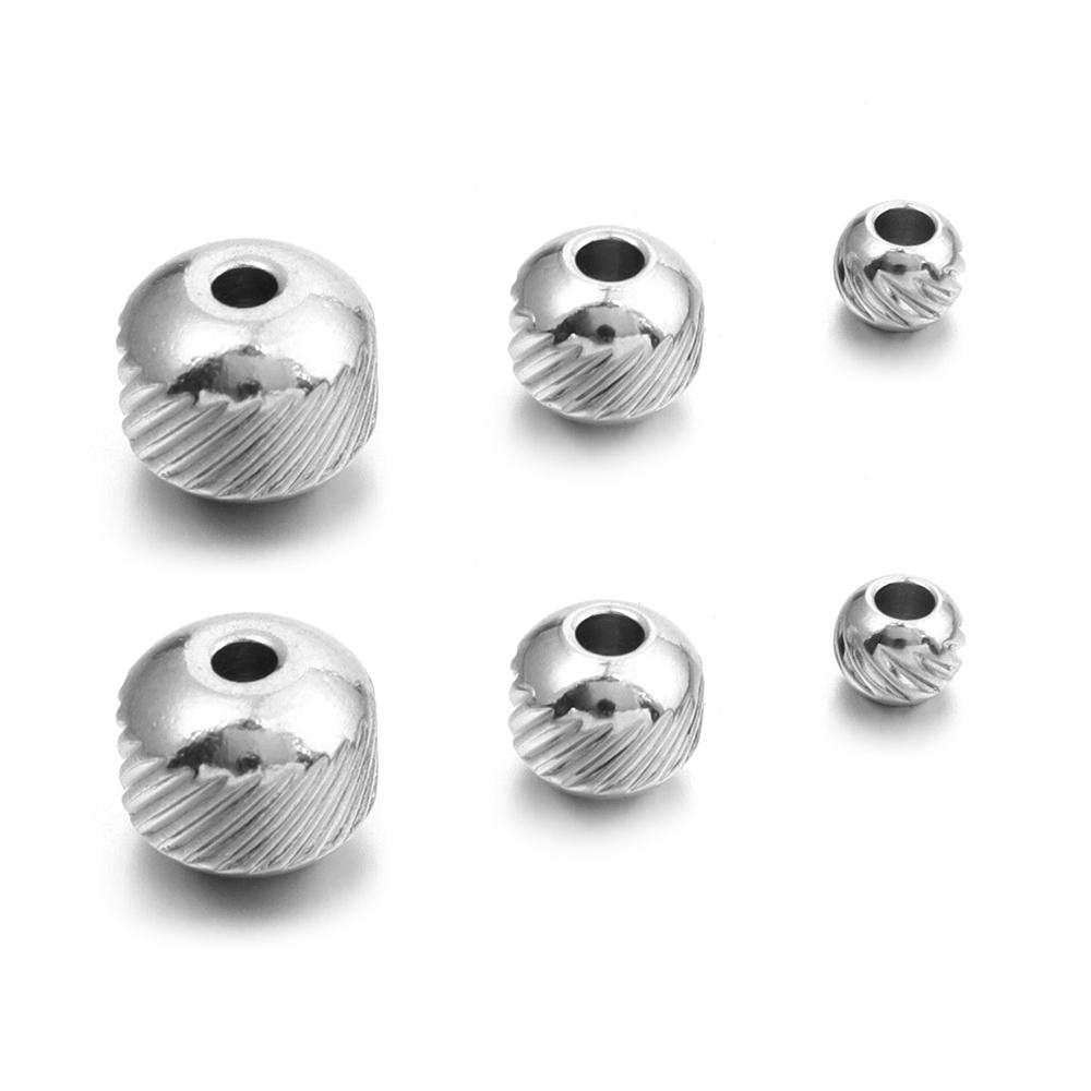 40pcs/lot 4 6 8mm Stainless Steel Beads Streaks Shape Spacers Loose Round Beads For DIY Jewelry Making Accessories Findings