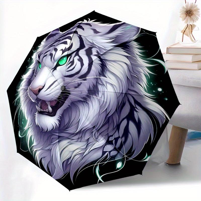 1pc Tiger Spirit Compact Travel Umbrella, Automatic Folding Lightweight Windproof 8-Bone Reinforced Design,012095