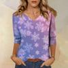Women's T Shirt CHristmas Print 3/4 Sleeve Daily Weekend Fashion Basic V- Neck Regular Top