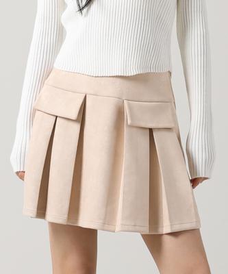 Urban Dress Pocket Mini Suede Pleats Skirt Pink Beige