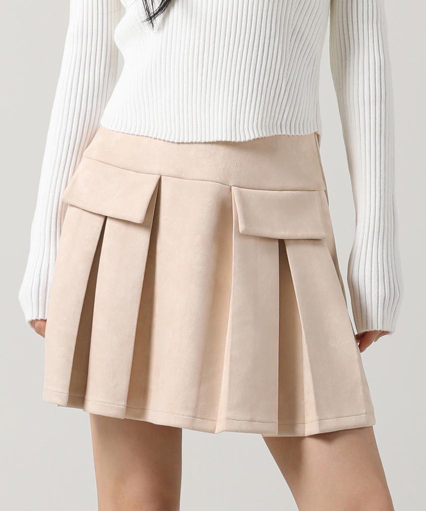 AVANDRESS Pocket Mini Suede Pleats Skirt Brown