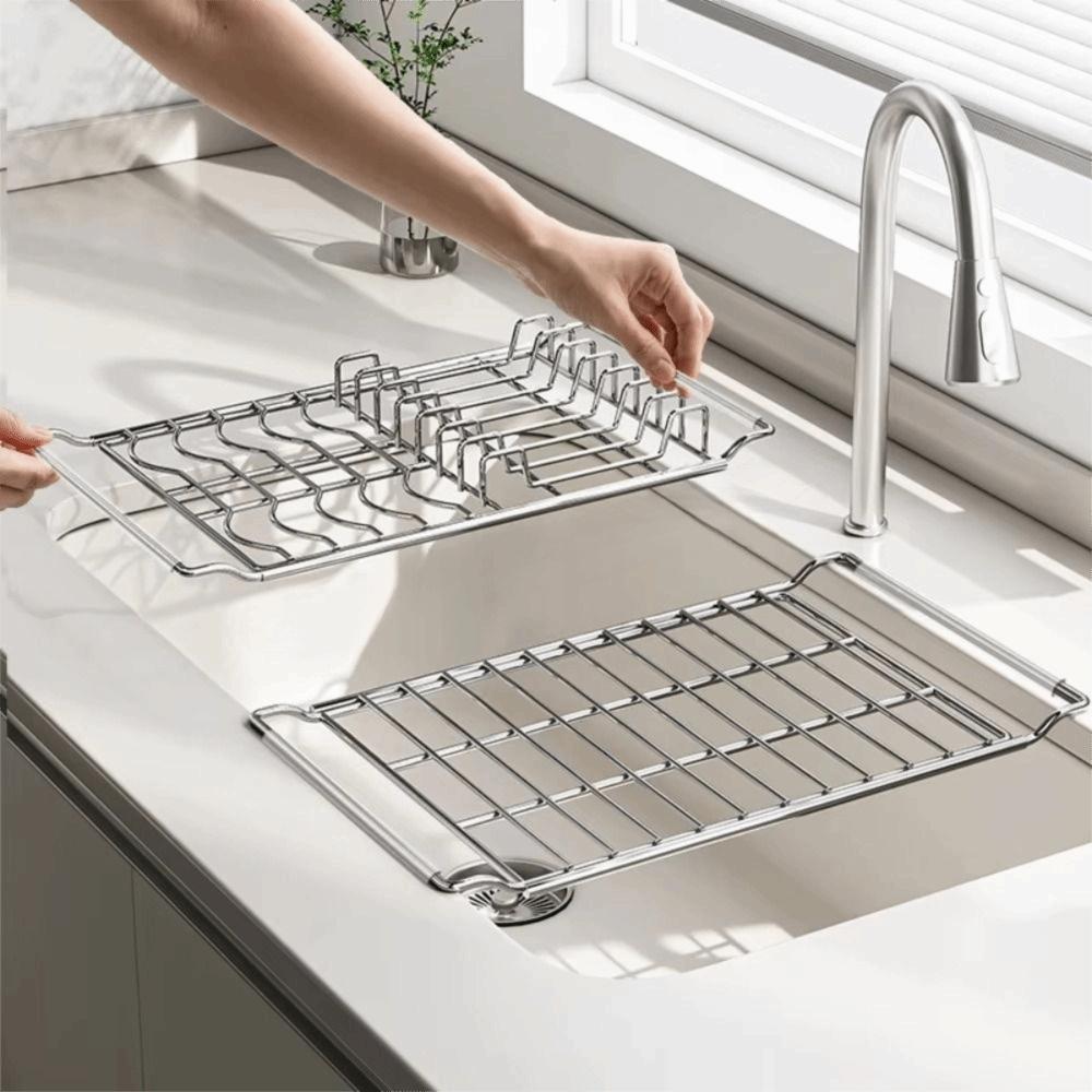 Rustproof Kitchen Sink Organizer Stainless Steel Retractable Drain Basket  Dish Drying