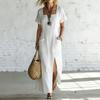 Summer New Style Solid-color Loose V-neck Short-sleeved Dress for Women, Irregular-length Dress