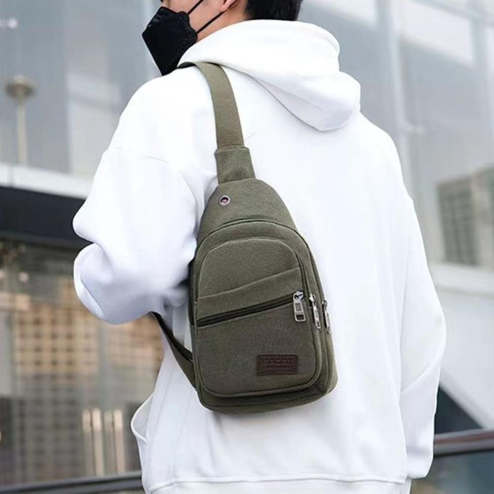 canvas Men's Chest Bag Solid Color Sports Knapsack Cool Shoulder Crossbody Bag  Outdoor