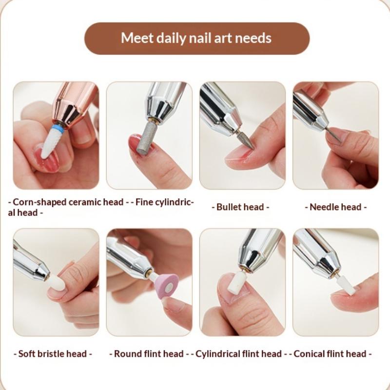 Nail Drill Machine Pro Lathe Nail Milling Cutter Rechargeable Nail Art Electric Sander Motor Polisher With 12 Polishing Head