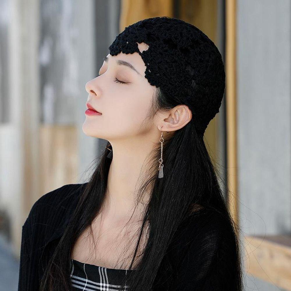 Ethnic Style Hollow Flower Knitted Hat Basin Hat Beanies Casual Crochet Bucket Hat  Girls