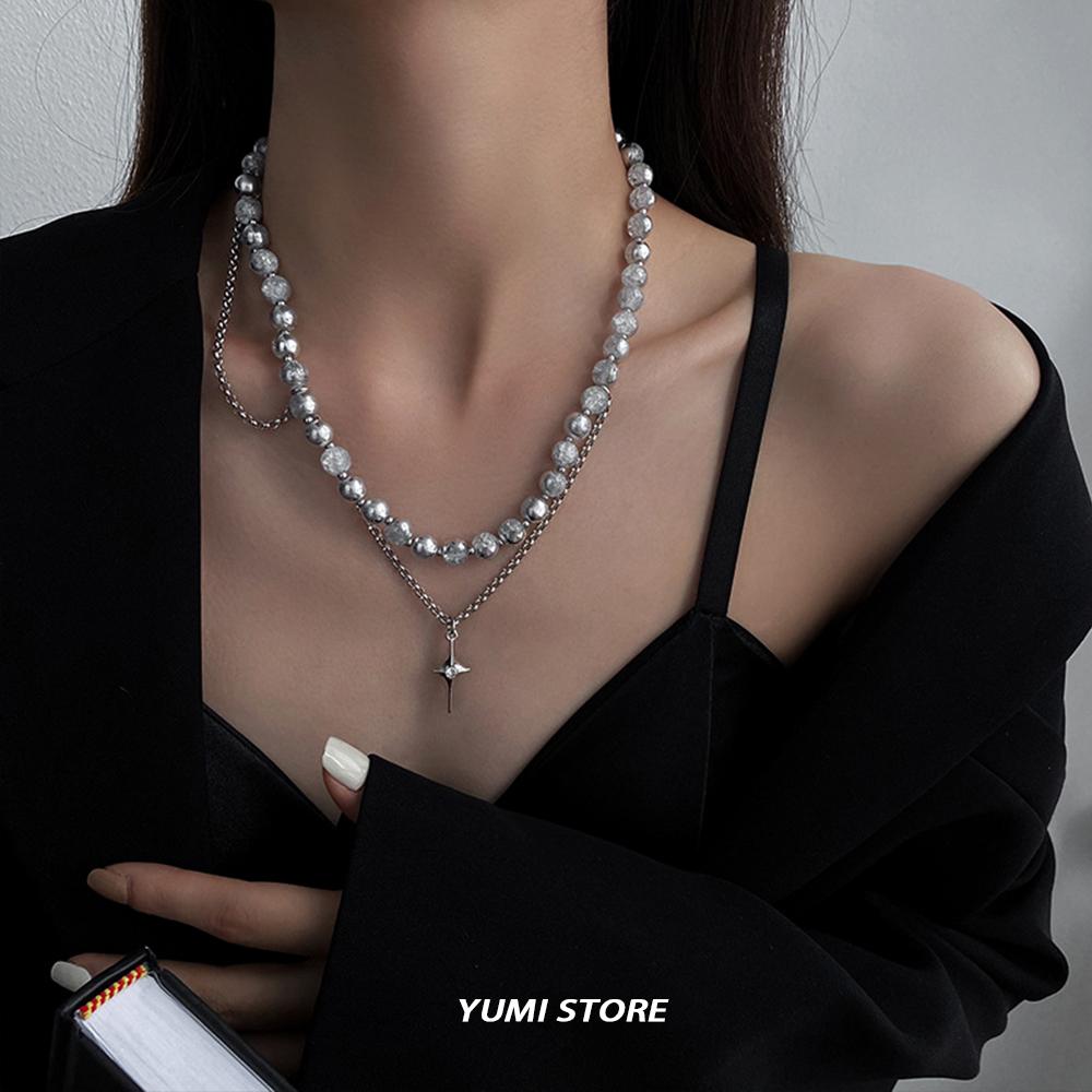 New Cross Bead Necklace For Man Woman Charm Titanium Steel Double-layer Clavicle Chain Unisex Style  Wholesale