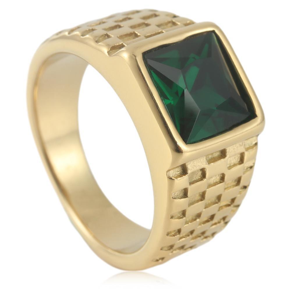 New European and American simple gold gemstone titanium steel ring for men and women