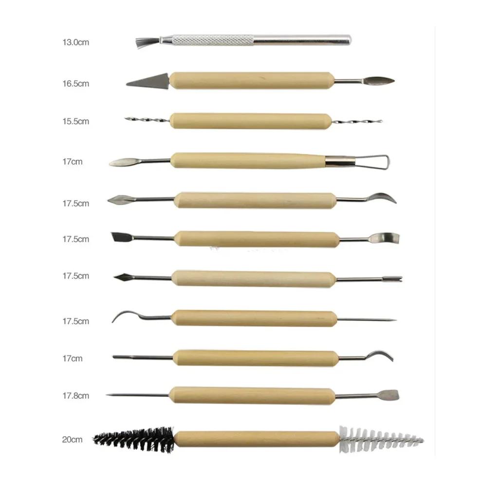 11Pcs Pottery Clay Sculpting Modeling Tool Set Double-Sided Ceramic Polymer Clay Carving Tools Kit With Smooth Wooden Handle