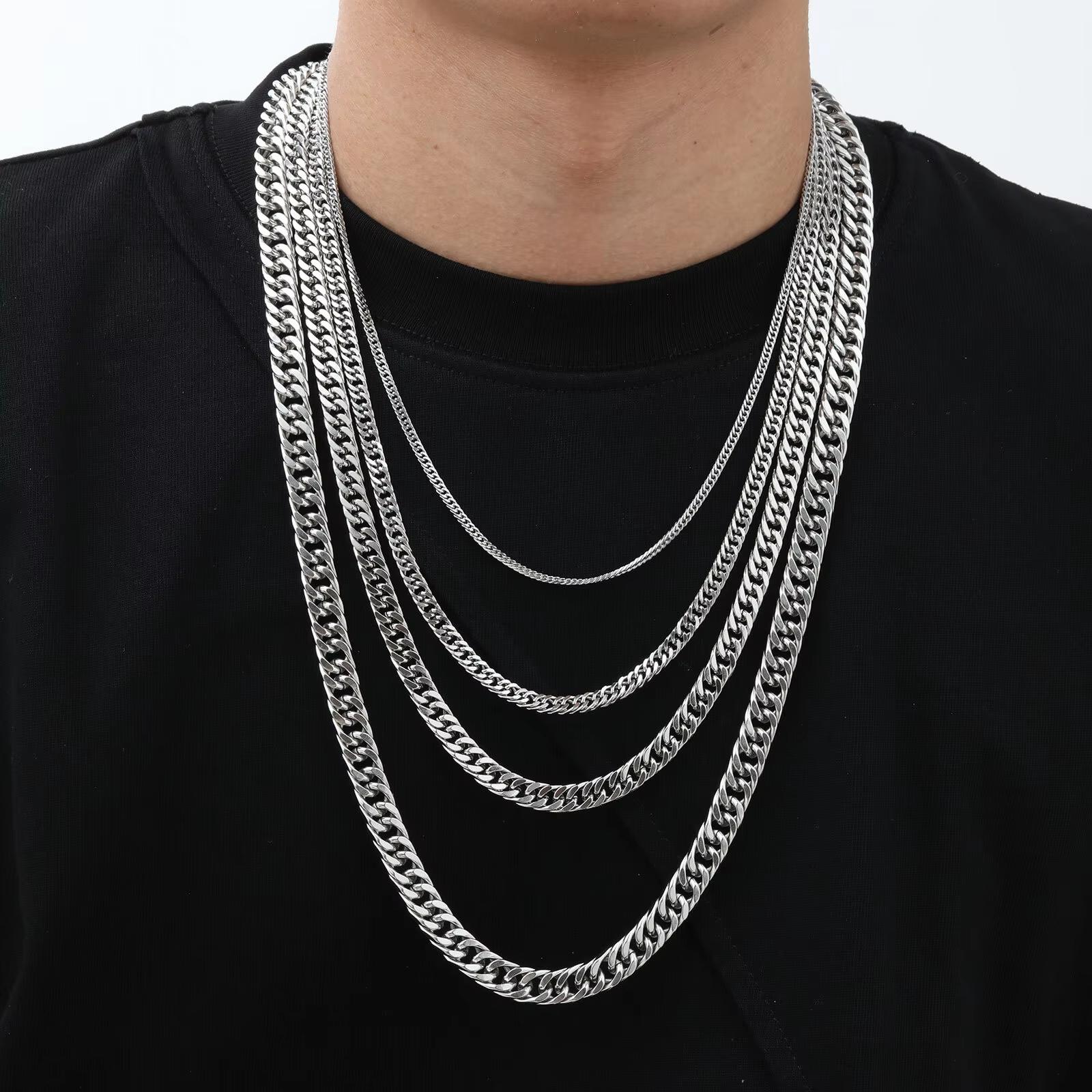 

Punk Classic 3/5/7/9mm Width Cuban Chain Stainless Steel Necklace for Men Male Hip Hop Jewelry Accessories 50cm 55cm 60cm 70cm 3mm width&60cm срібний