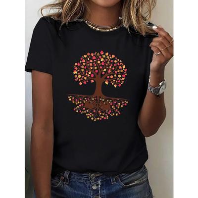 European Sizes Women's T-Shirt Family Tree Roots & Multicolor Ancestry Design Short Sleeve Casual Top, Comfort Fit Genealogy-Themed Shirt
