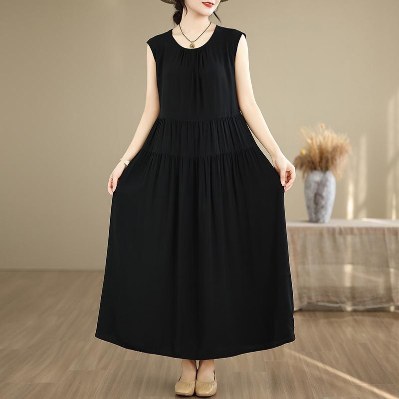 Elegant Women's Summer Dress Plus Size Casual Loose Sleeveless Long Dress Female Vintage Clothes