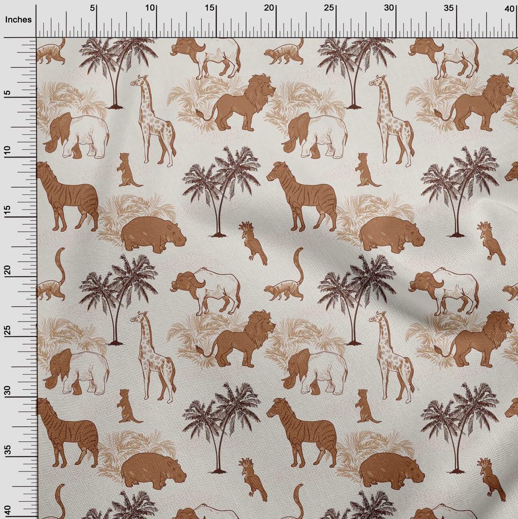 oneOone Cotton Flex Brown Fabric Tropical Animal Sewing Craft Projects Fabric Prints By Yard 40 Inch