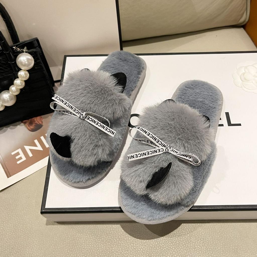 Amazon große Größe flauschige Hausschuhe Zuhause Indoor flache Sohle warm Ein-Wort-Hausschuhe Baumwollhausschuhe Schuhe