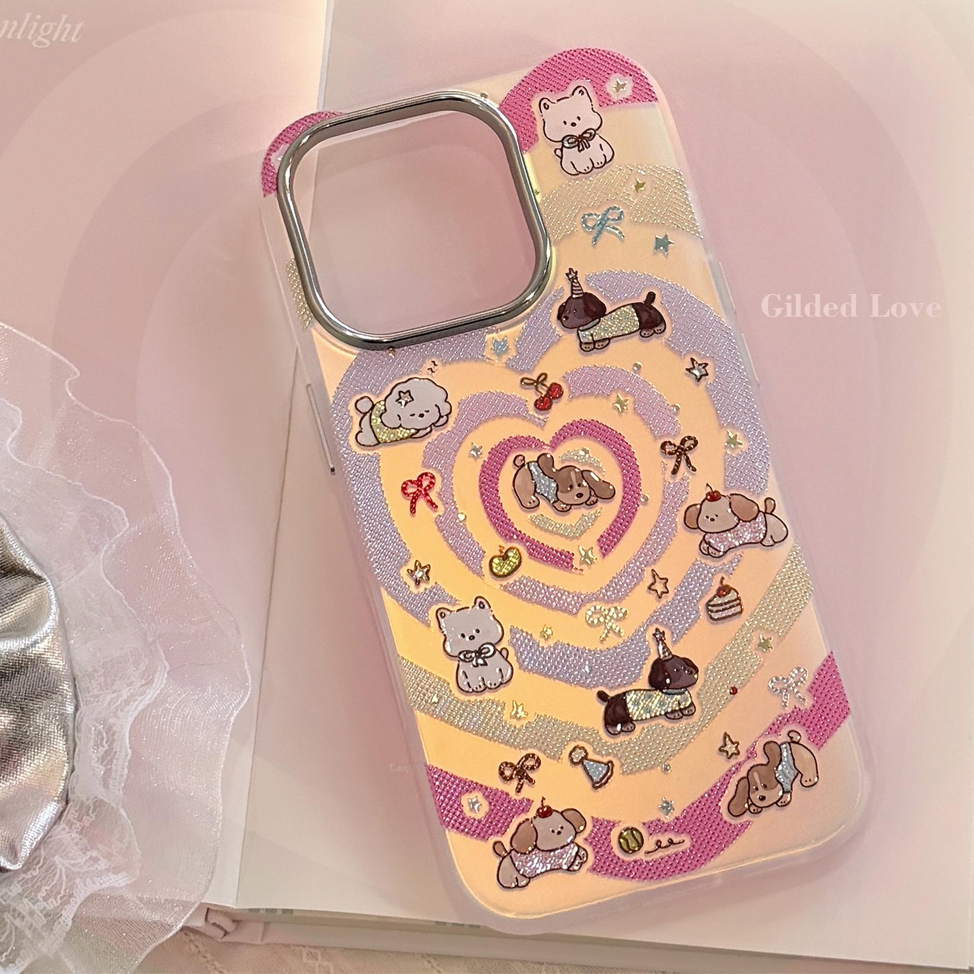 

Gilded Laser for IPhone 16 Case 17Promax for Apple 15 Anti Drop 14 Color Love Cartoon 13 Korean 11