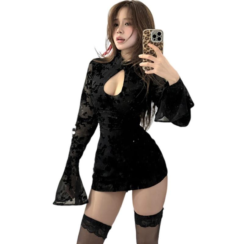 2026 European and American autumn new Chinese temperament floral waist water drop collar fashion hip dress women's clothing