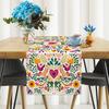 Mexican Day of The Dead Flower Bird Table Runner Table Decor Reusable Dia De Los Muertos Kitchen Dining Table Runner Party Decor