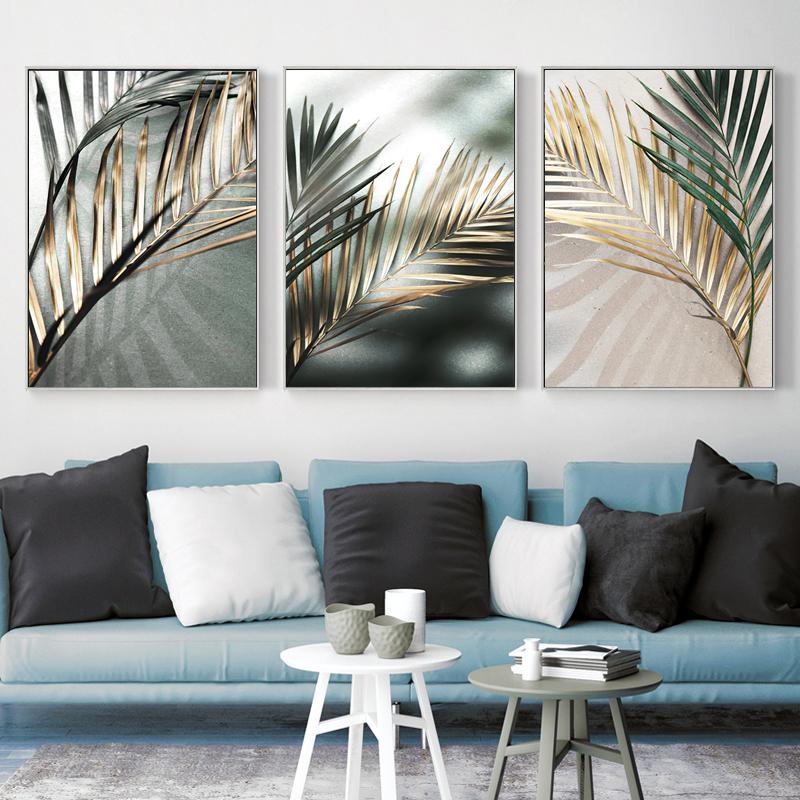 Nordic Wall Art Golden Palm Leaf Plant Canvas Painting Print Poster Botanical Scandinavian Decoration Picture Artwork Home Decor