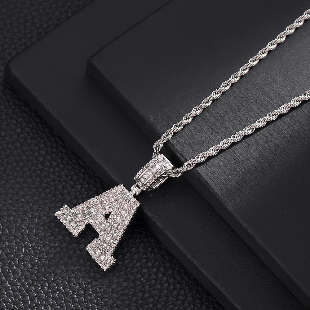 Полностью Циркониевая Лестница Квадратная Буква Ожерелье 26 Английских Букв Подвеска Хип-Хоп Трендовые Украшения