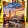 London Cityscape Sunset Scenery Fleece Printed Flannel Blanket, Warm Soft Throw Sofa Bed Blanket