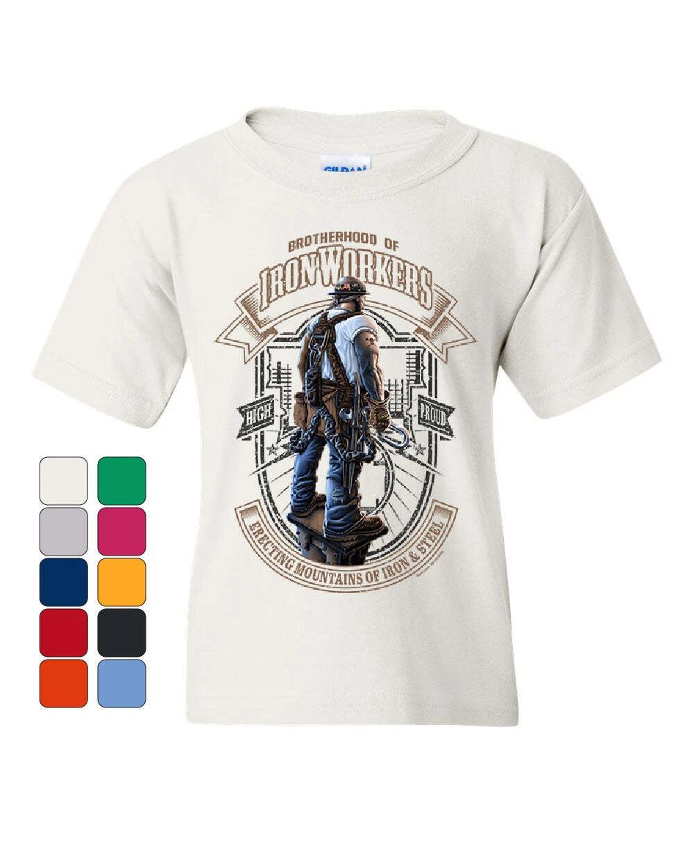 Brotherhood of IronWorkers Youth kids boys T-Shirt Blue Collar Job Construction Kids Tee 160