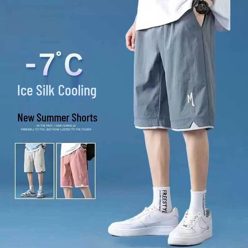 

Men s Trendy Ice Silk Basketball Shorts - Casual, Loose, and Versatile Five-Point Pants 4XL синій