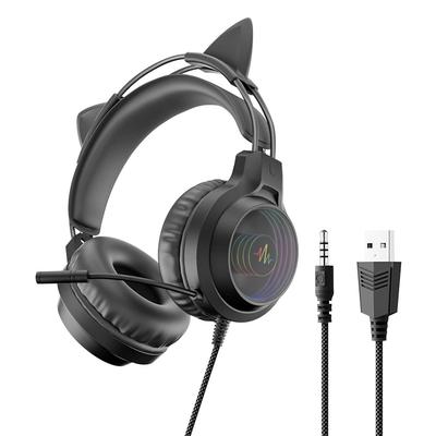 SY-G40 3.5mm USB Wired Controlled Headset Dragon Eyes Luminous Gaming Cute Cat Ear Headworn Computer Earphones with Mic For PC Laptop