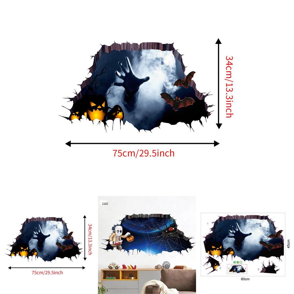 Horror 3d Wall Sticker For Halloween Haunted House Decor Waterproof Pvc For Living Room