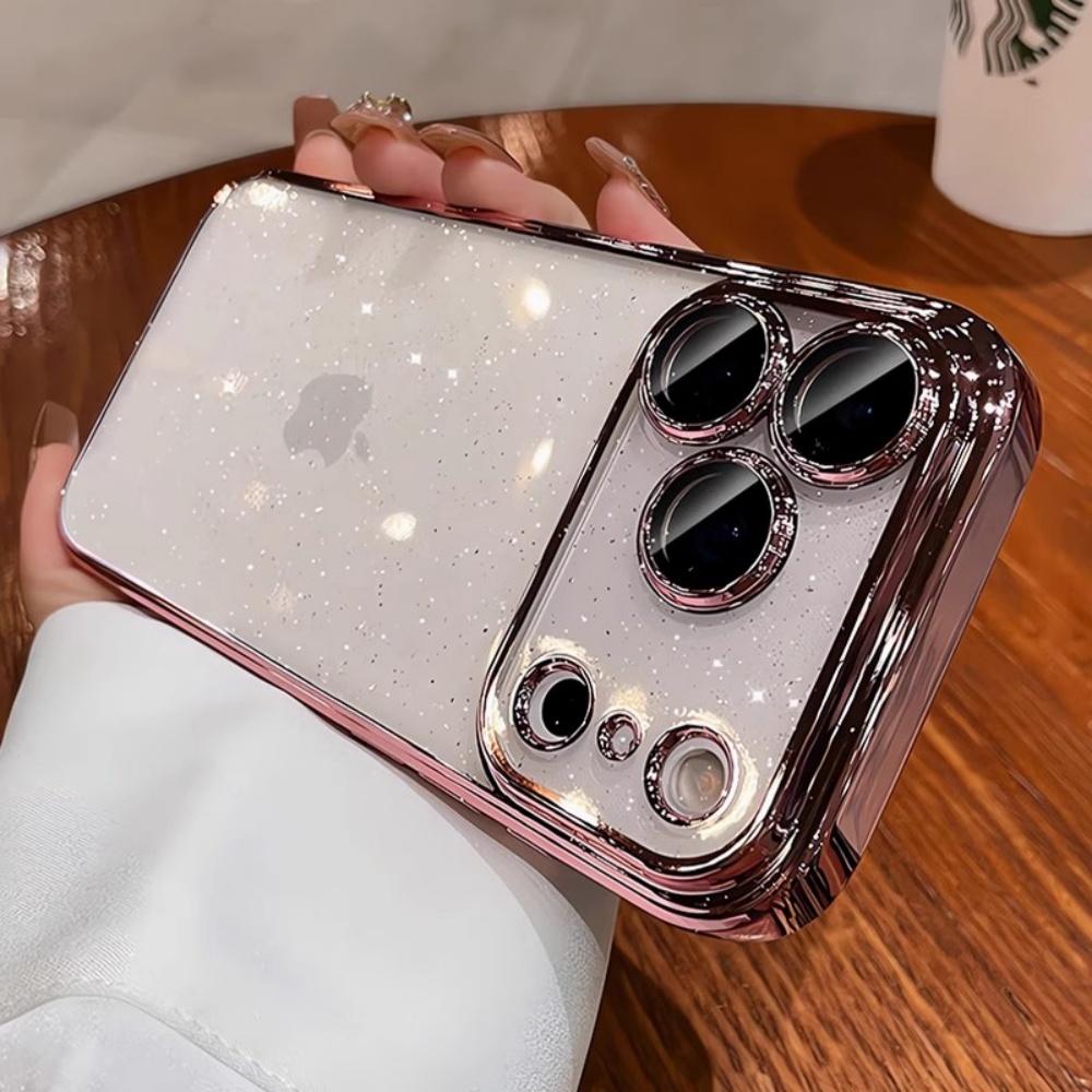 Plating Transparent Sparking Powder Phone Case For iPhone 17 Pro Max 16 15 14 Plus 17 Air Lens Camera Protection Clear Cover