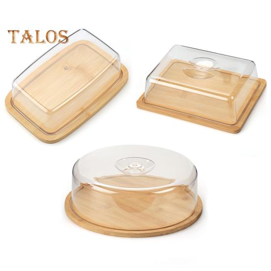 Bambusová mísa na máslo s víkem Talíř na dortový server Velký držák na mini dortové talíře Kuchyňská úložná nádoba Krabice na sýrové desky Talíře na máslo