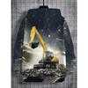 3D Digital Printing Engineering Style Yellow Excavator Pattern Hooded Sweatshirt Fashion Trend Casual Children's Clothing, Perfect Gift
